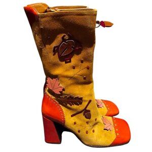 Prada 1999 Bug and Leaf Boots; Patent Leather Appliques; Women's size 6.5